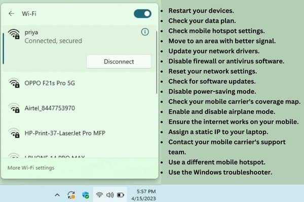 fix Laptop is Connected to Mobile Hotspot But No Internet