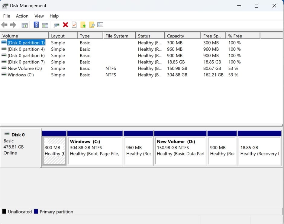 Disk Partitions on Windows 11